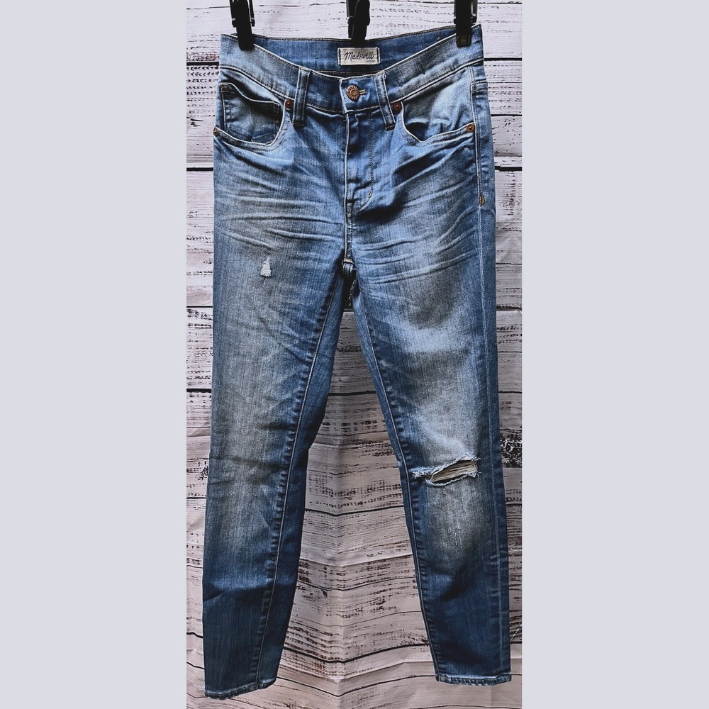 Madewell Jeans Women 24 Blue 9" High Rise Skinny Skinny Jeans Distressed